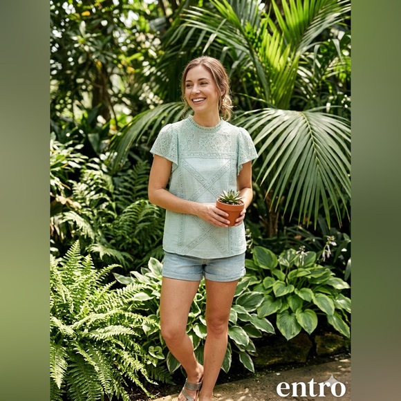 entro Tops - Entro Mint Lace Blouse
